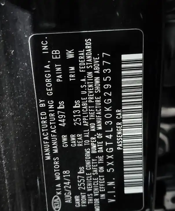 KIA OPTIMA 2019 5XXGT4L30KG295377